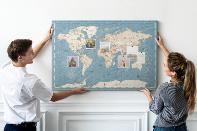Korková nástěnka Stará mapa světa s jemným pozadím