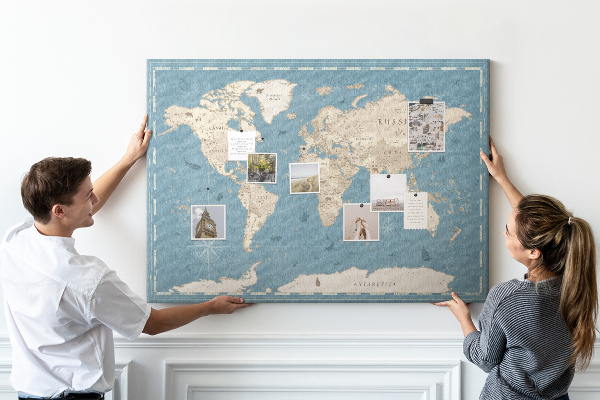 Korková nástěnka Stará mapa světa s jemným pozadím