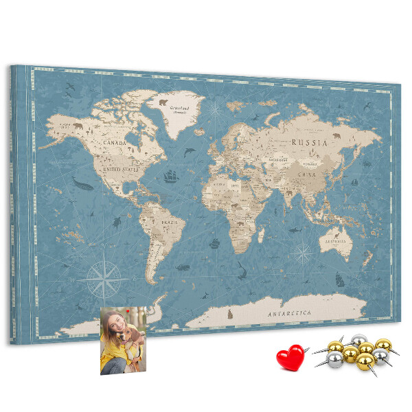 Korková nástěnka Stará mapa světa s jemným pozadím