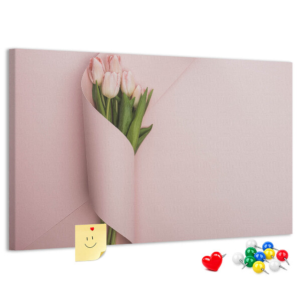 Korková nástěnka Jemné tulipány na růžovém pozadí