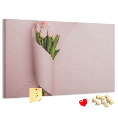 Korková nástěnka Jemné tulipány na růžovém pozadí