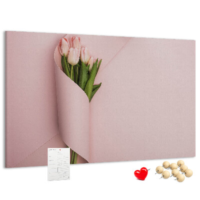 Korková nástěnka Jemné tulipány na růžovém pozadí