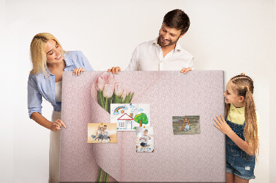 Korková nástěnka Jemné tulipány na růžovém pozadí