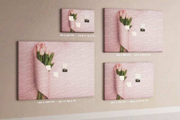 Korková nástěnka Jemné tulipány na růžovém pozadí
