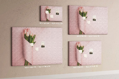 Korková nástěnka Jemné tulipány na růžovém pozadí