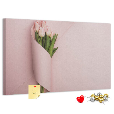 Korková nástěnka Jemné tulipány na růžovém pozadí