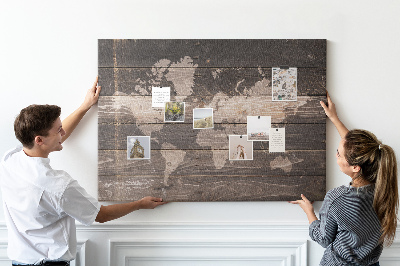 Fětská nástěnka Mapa světa na dřevěném pozadí