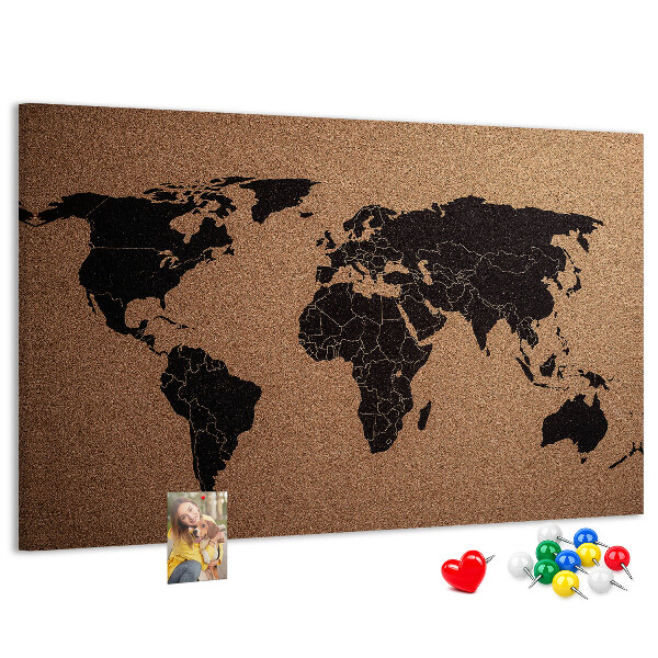 Fětská nástěnka Mapa světa na korkové tabuli.