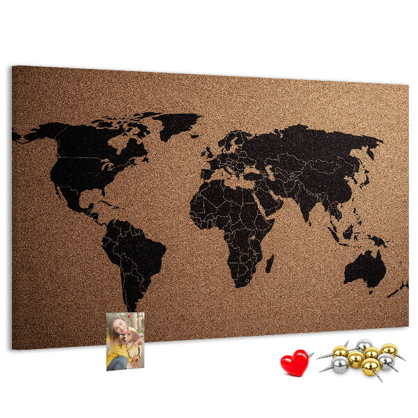 Fětská nástěnka Mapa světa na korkové tabuli.