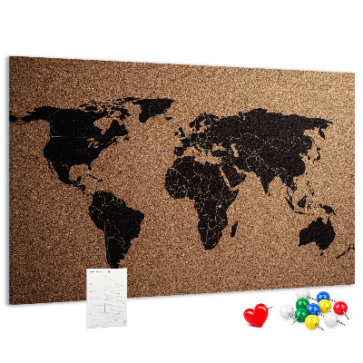 Fětská nástěnka Mapa světa na korkové tabuli.