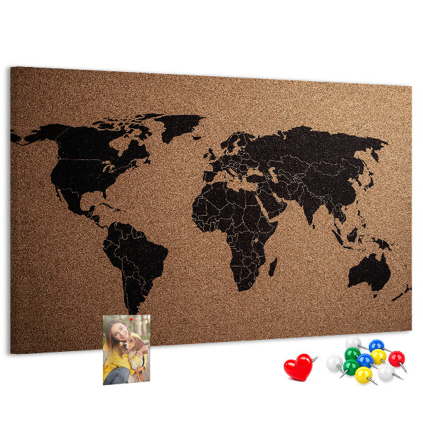Fětská nástěnka Mapa světa na korkové tabuli.