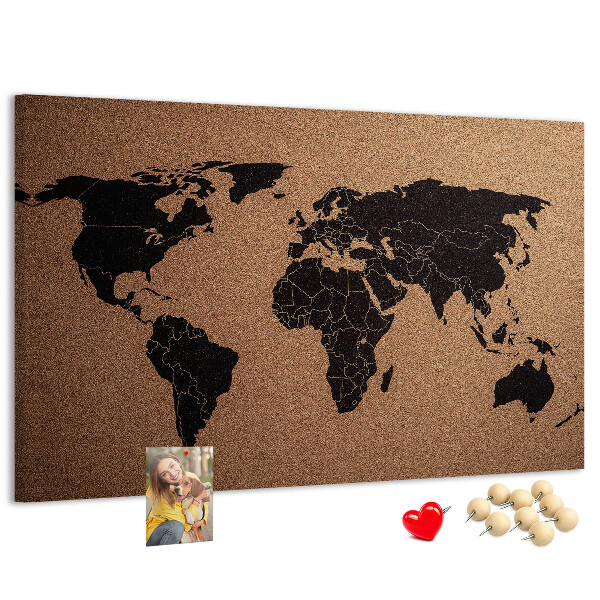 Fětská nástěnka Mapa světa na korkové tabuli.
