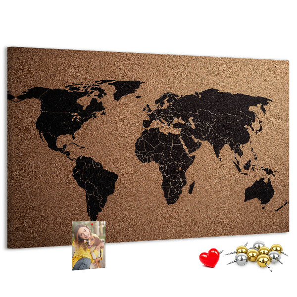 Fětská nástěnka Mapa světa na korkové tabuli.