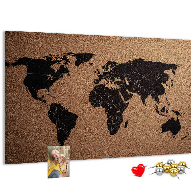 Fětská nástěnka Mapa světa na korkové tabuli.