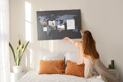 Nástěnka Mapa světa v odstínech modré.