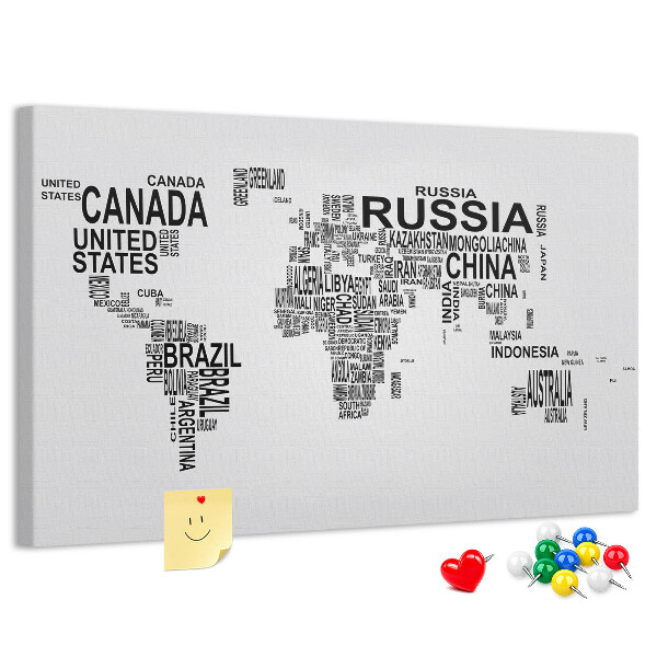 Nástěnka Mapa světa s názvy zemí.