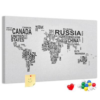 Nástěnka Mapa světa s názvy zemí.