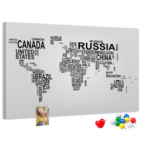 Nástěnka Mapa světa s názvy zemí.