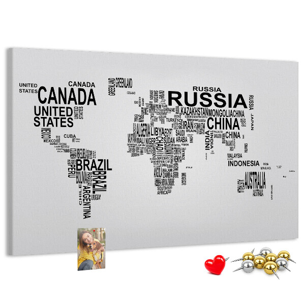 Nástěnka Mapa světa s názvy zemí.