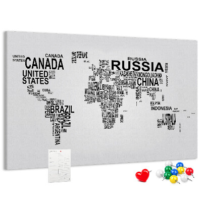 Nástěnka Mapa světa s názvy zemí.