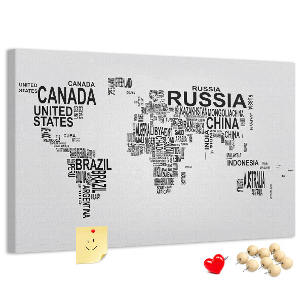 Nástěnka Mapa světa s názvy zemí.