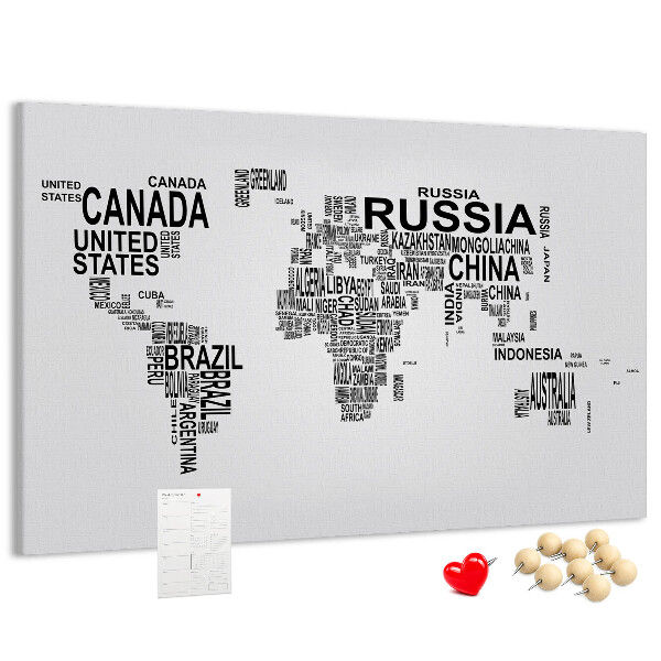 Nástěnka Mapa světa s názvy zemí.