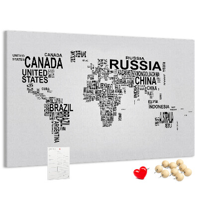 Nástěnka Mapa světa s názvy zemí.