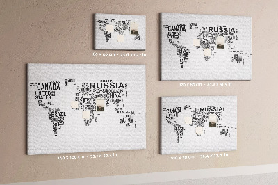 Nástěnka Mapa světa s názvy zemí.