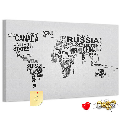 Nástěnka Mapa světa s názvy zemí.