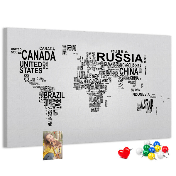Nástěnka Mapa světa s názvy zemí.