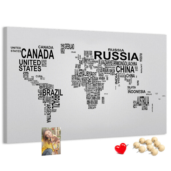 Nástěnka Mapa světa s názvy zemí.