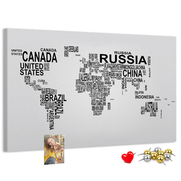 Nástěnka Mapa světa s názvy zemí.
