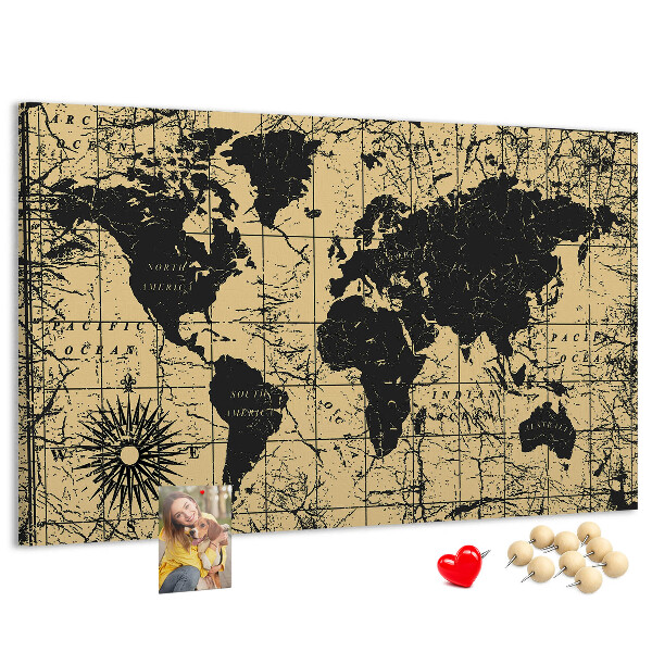 Nástěnka Mapa starověkého světa v černé a zlaté barvě