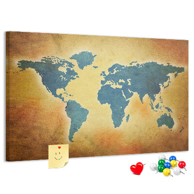 Nástěnka Mapa světa na hnědém papírovém pozadí.