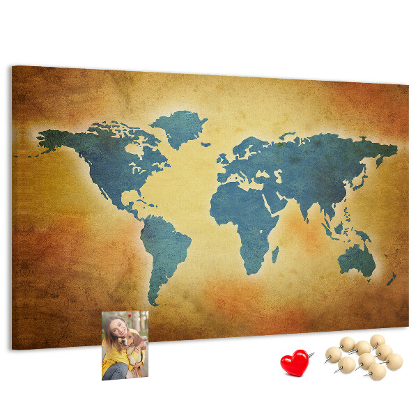 Nástěnka Mapa světa na hnědém papírovém pozadí.