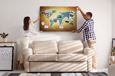 Nástěnka Mapa světa na hnědém papírovém pozadí.