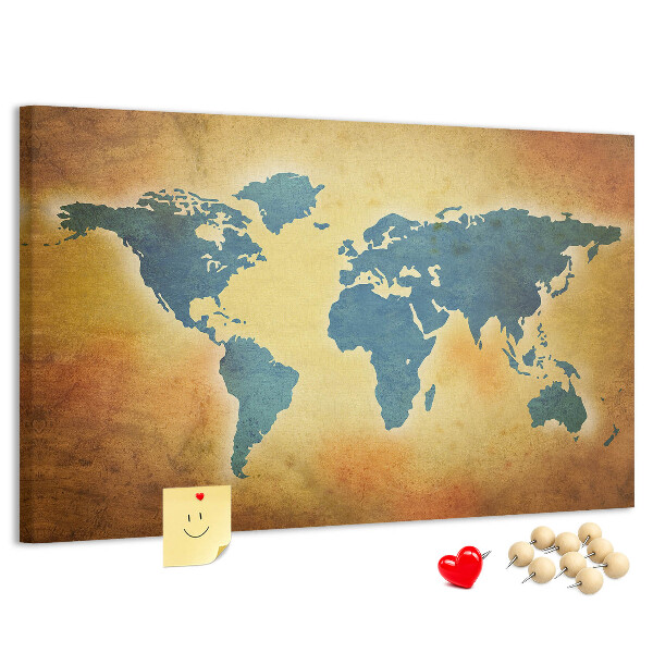 Nástěnka Mapa světa na hnědém papírovém pozadí.