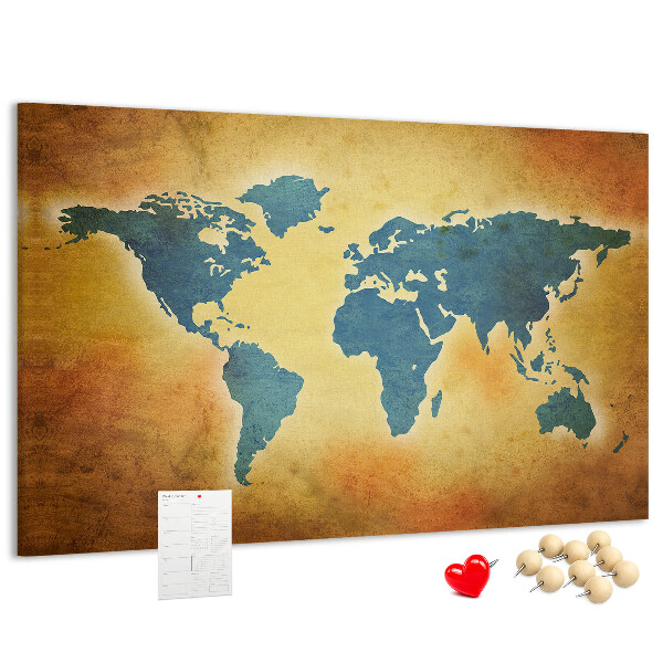 Nástěnka Mapa světa na hnědém papírovém pozadí.