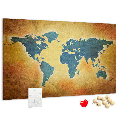 Nástěnka Mapa světa na hnědém papírovém pozadí.