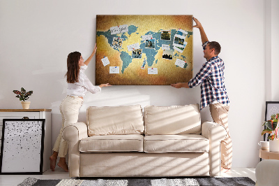 Nástěnka Mapa světa na hnědém papírovém pozadí.