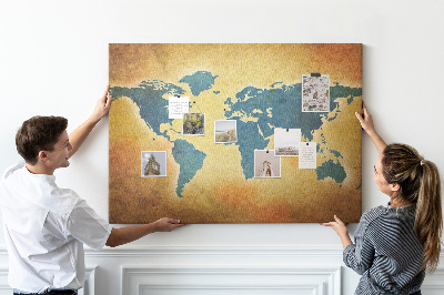 Nástěnka Mapa světa na hnědém papírovém pozadí.
