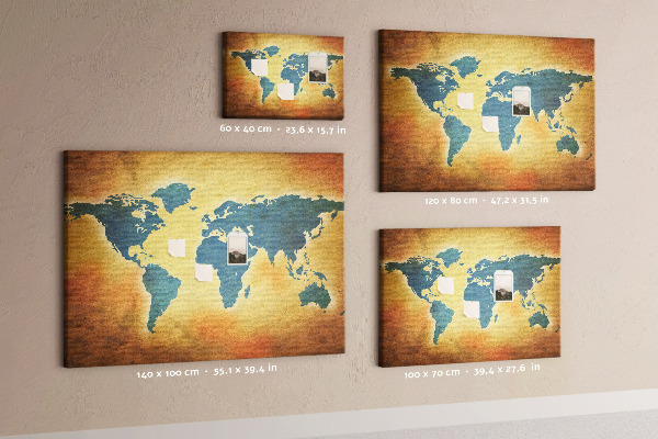 Nástěnka Mapa světa na hnědém papírovém pozadí.
