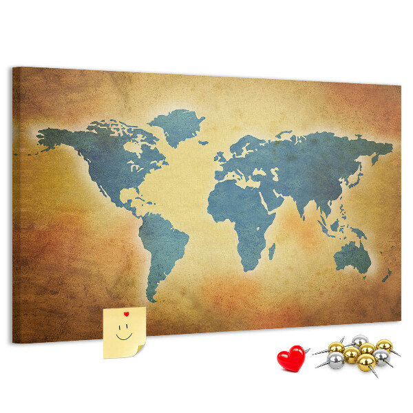 Nástěnka Mapa světa na hnědém papírovém pozadí.