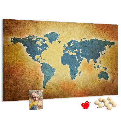 Nástěnka Mapa světa na hnědém papírovém pozadí.