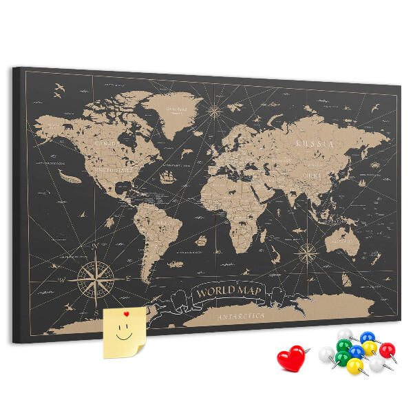 Nástěnka Černá mapa světa se zlatými akcenty