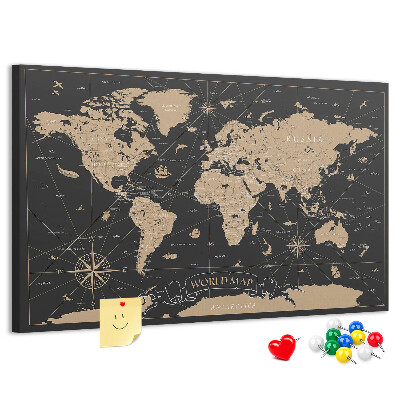 Nástěnka Černá mapa světa se zlatými akcenty