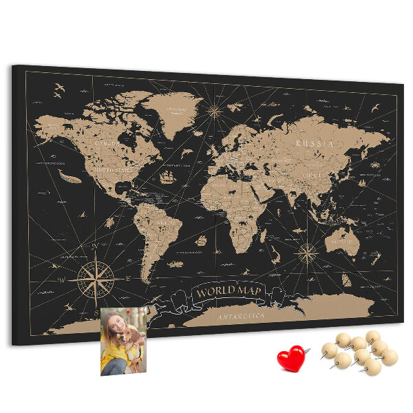Nástěnka Černá mapa světa se zlatými akcenty