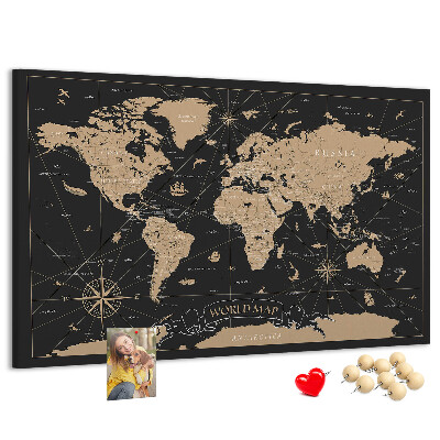 Nástěnka Černá mapa světa se zlatými akcenty
