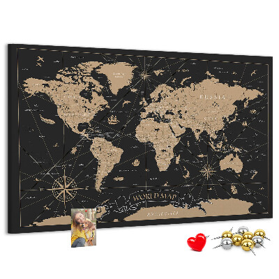 Nástěnka Černá mapa světa se zlatými akcenty