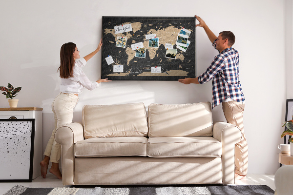 Nástěnka Černá mapa světa se zlatými akcenty